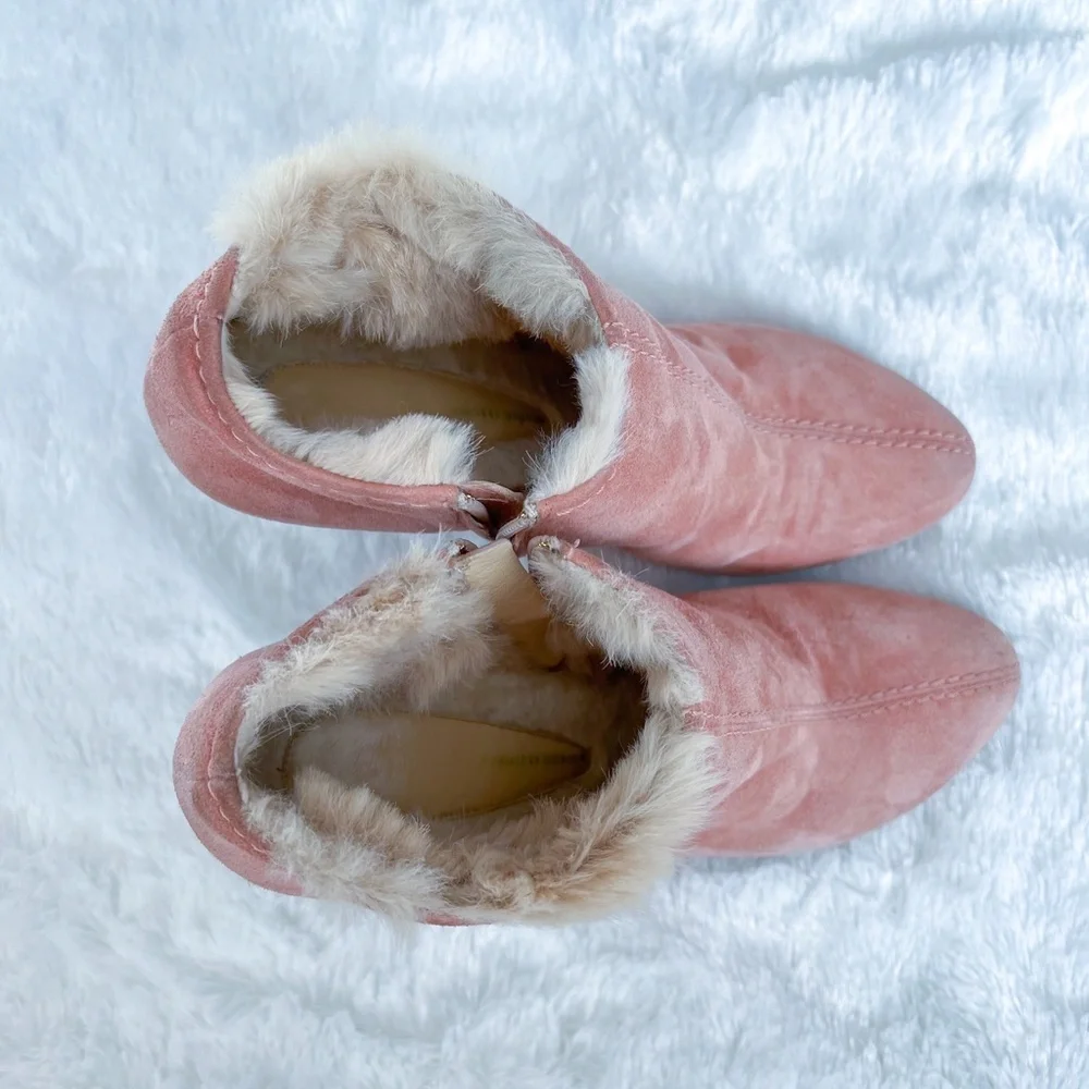 Giuseppe Zanotti | Pink Suede Fur Lined Ankle Booties High Heel Round Toe 39